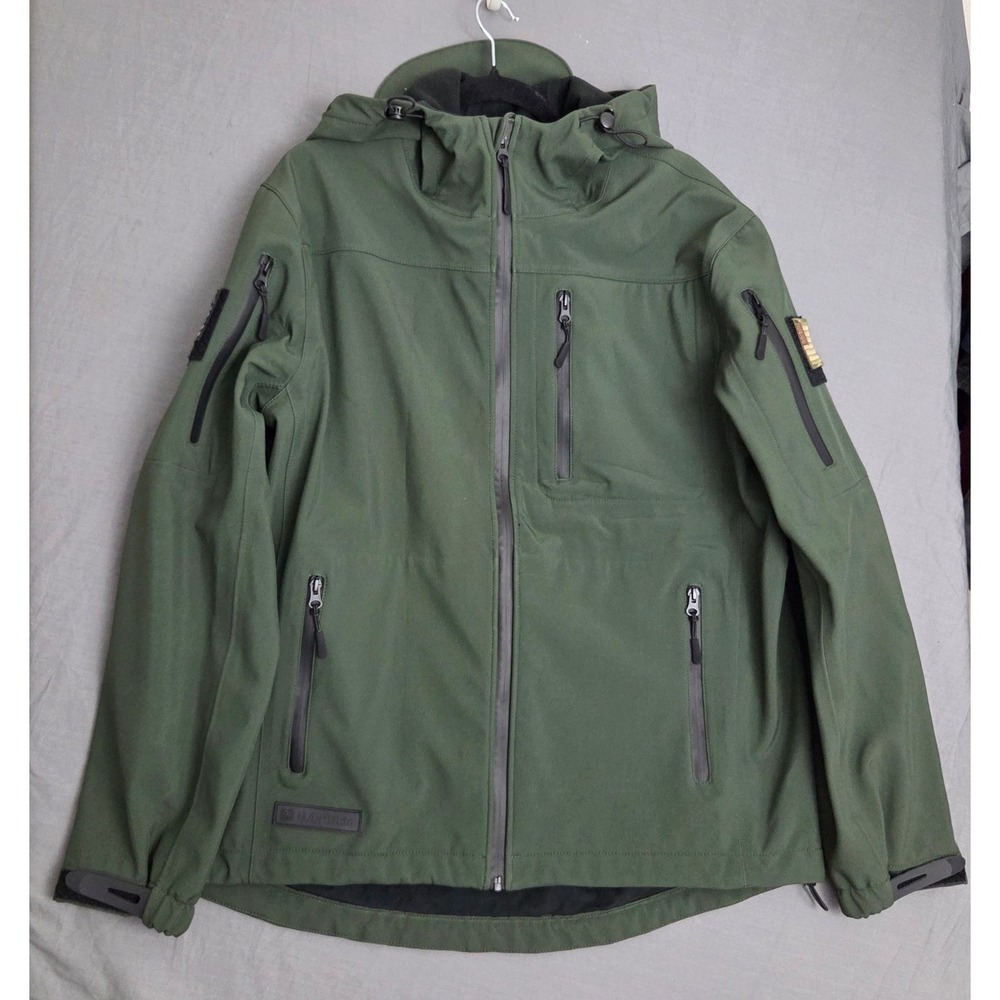 BAERSkin Tactical Softshell Jacket Hoodie Green Fleece Lined Men's L Patches